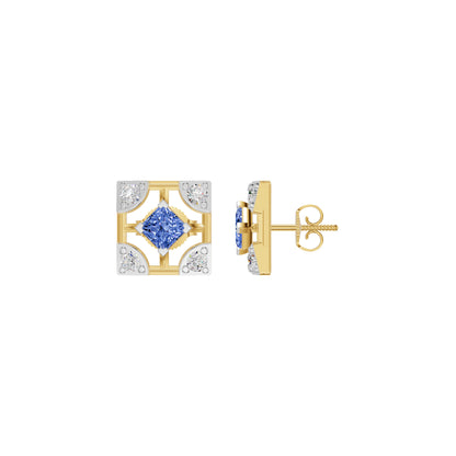 Turkish Blue Diamond Earrings 18 KT / Yellow Gold