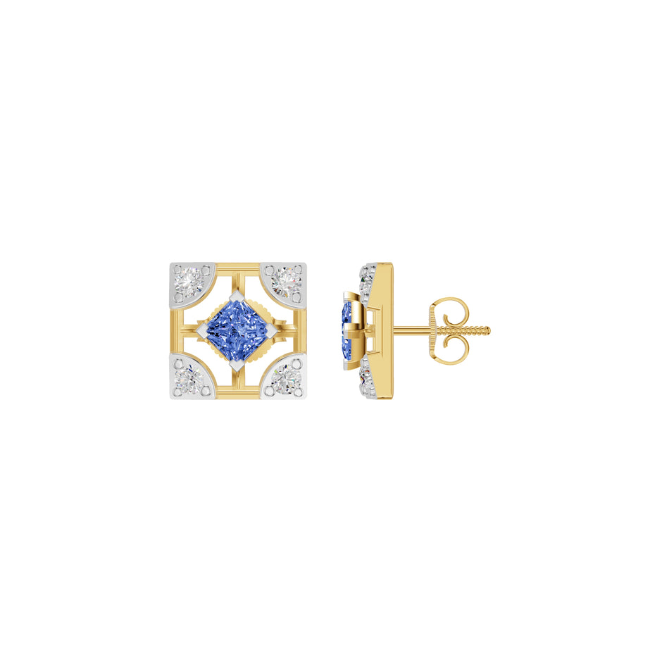 Turkish Blue Diamond Earrings 18 KT / Yellow Gold