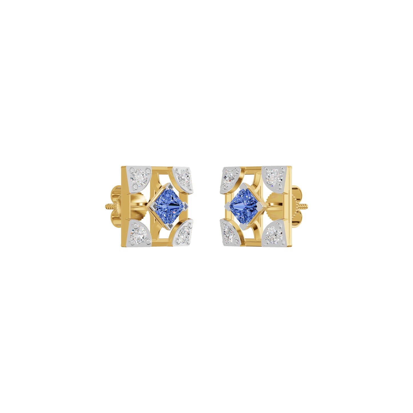 Turkish Blue Diamond Earrings 18 KT / Yellow Gold