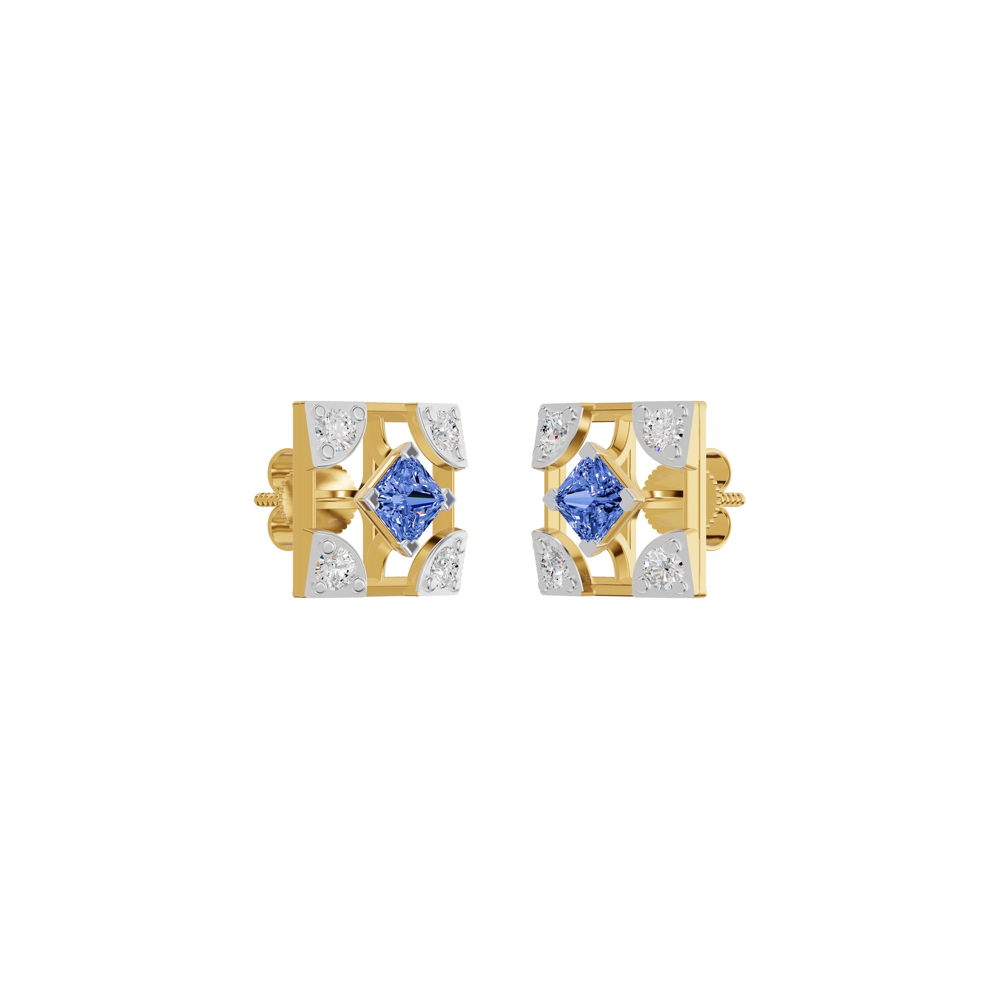 Turkish Blue Diamond Earrings 18 KT / Yellow Gold