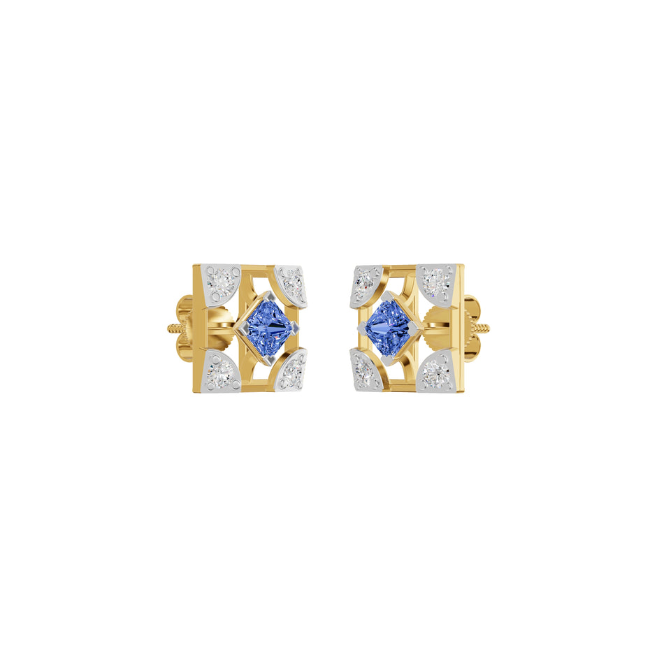 Turkish Blue Diamond Earrings 18 KT / Yellow Gold