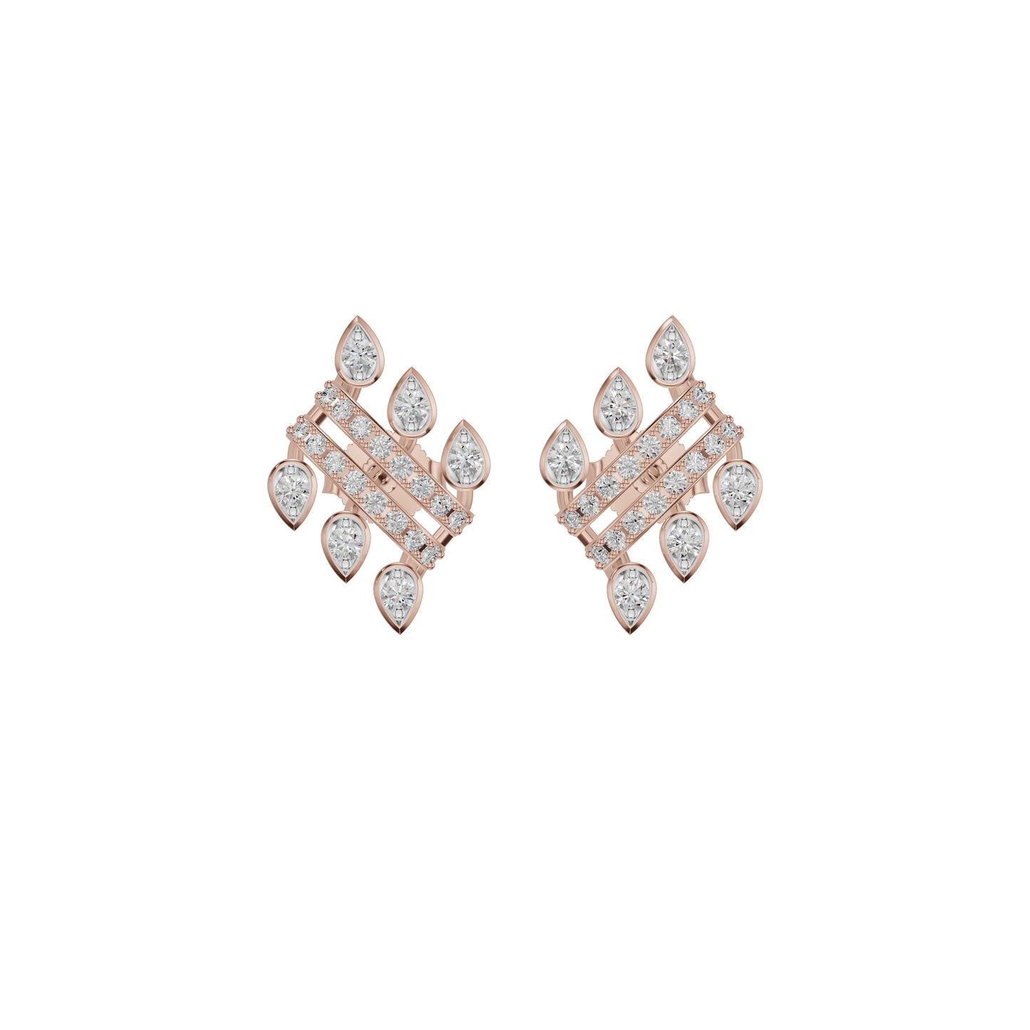 Floral Grid Diamond Stud Earrings