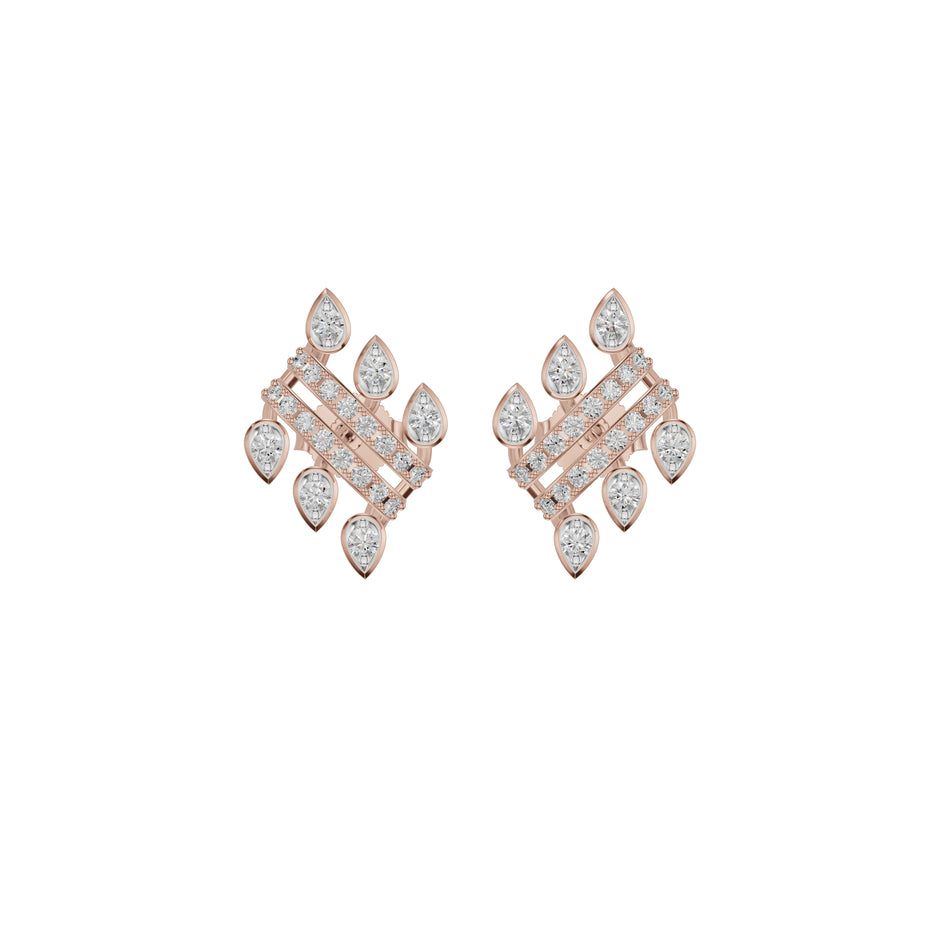 Floral Grid Diamond Stud Earrings