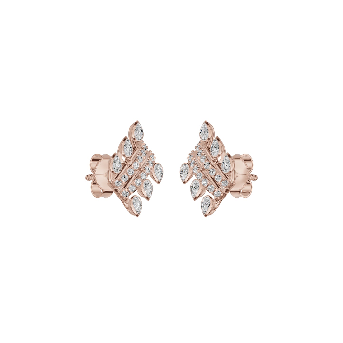 Floral Grid Diamond Stud Earrings