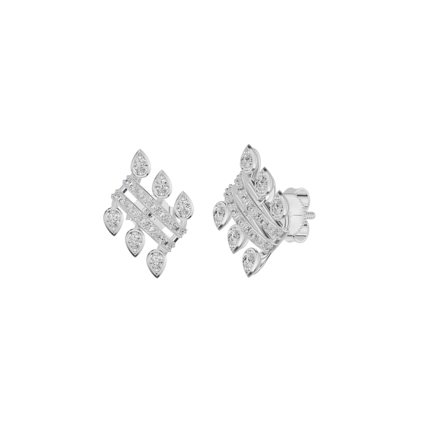 Floral Grid Diamond Stud Earrings