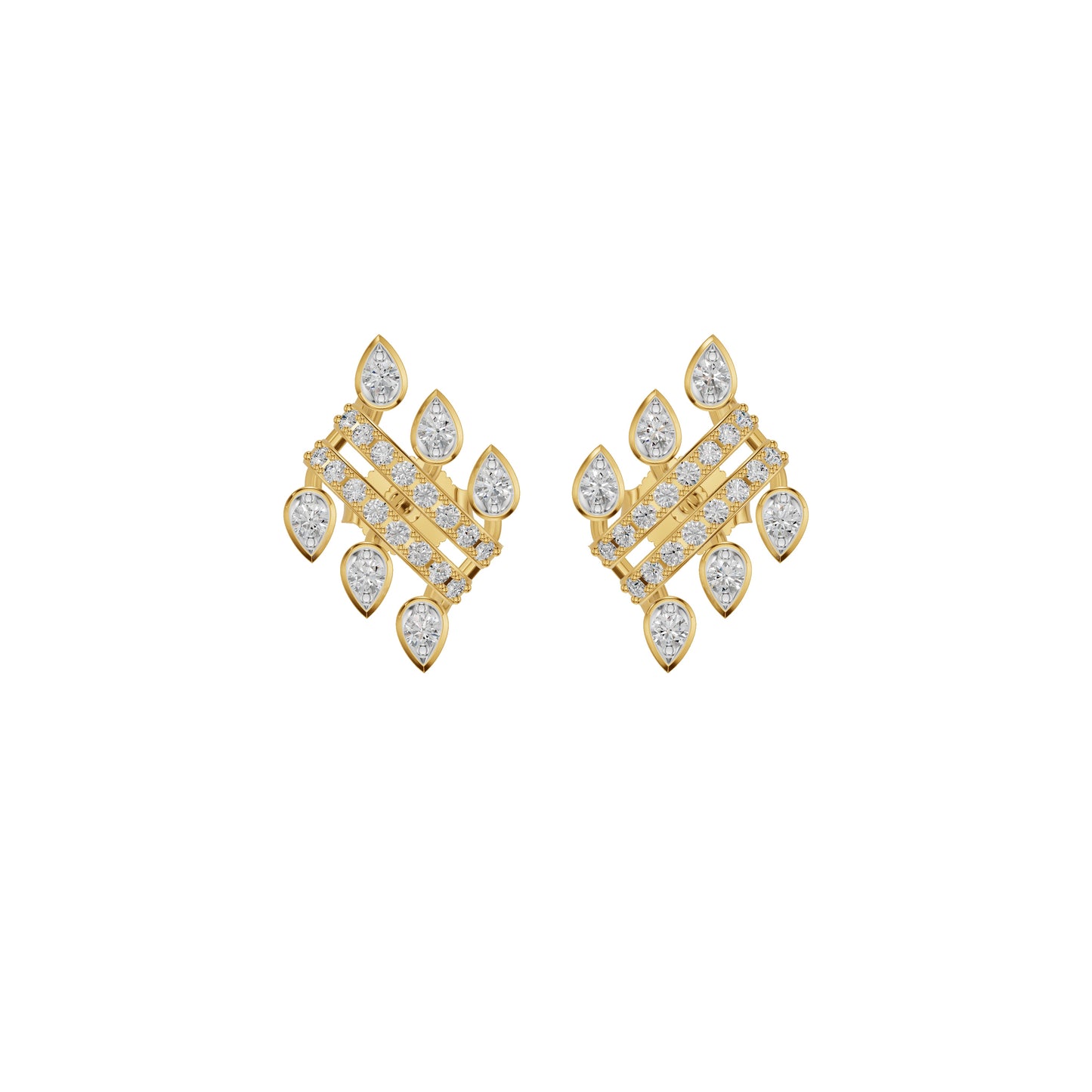 Floral Grid Diamond Stud Earrings