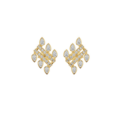 Floral Grid Diamond Stud Earrings