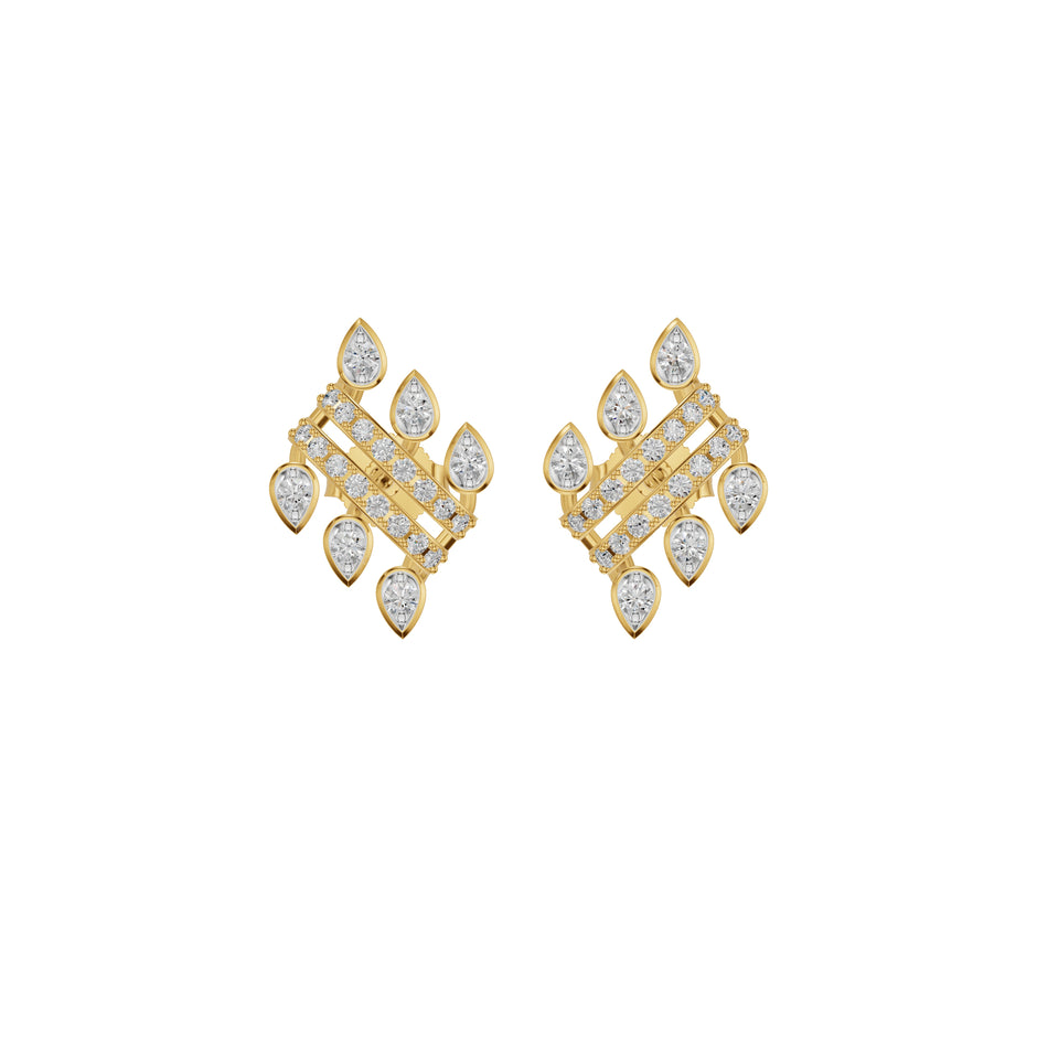 Floral Grid Diamond Stud Earrings