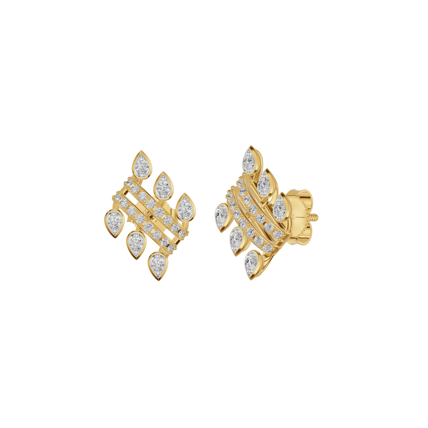 Floral Grid Diamond Stud Earrings