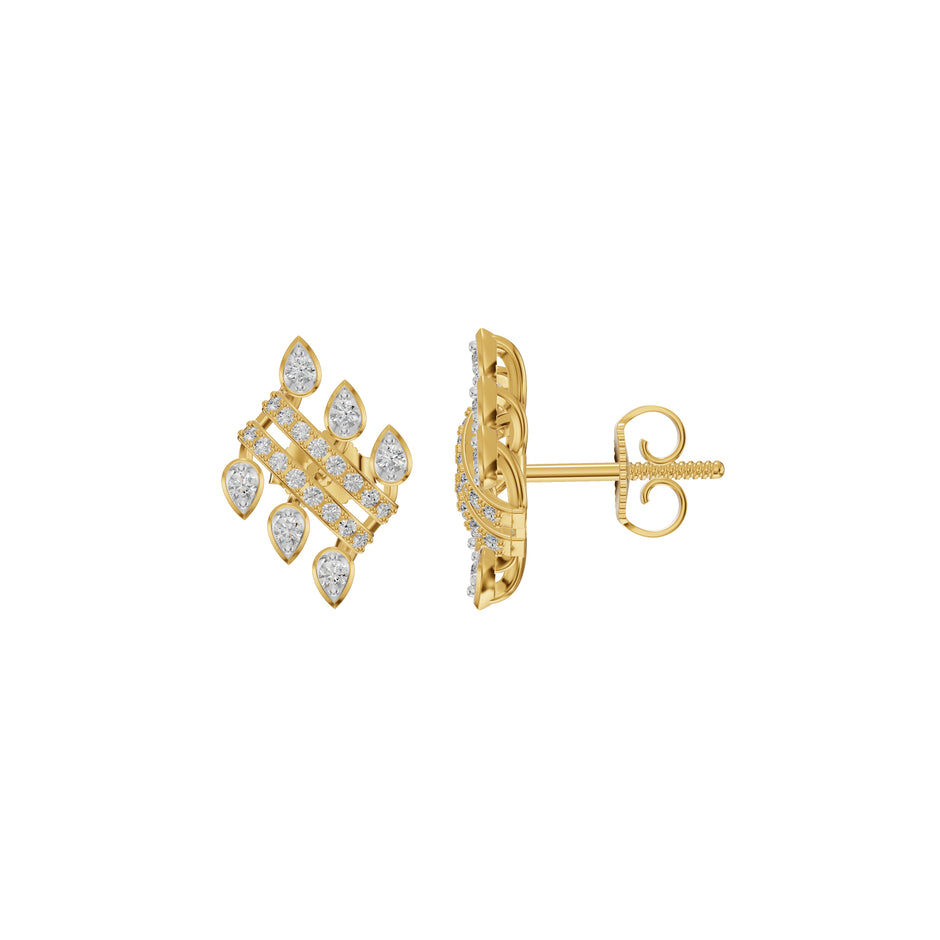Floral Grid Diamond Stud Earrings