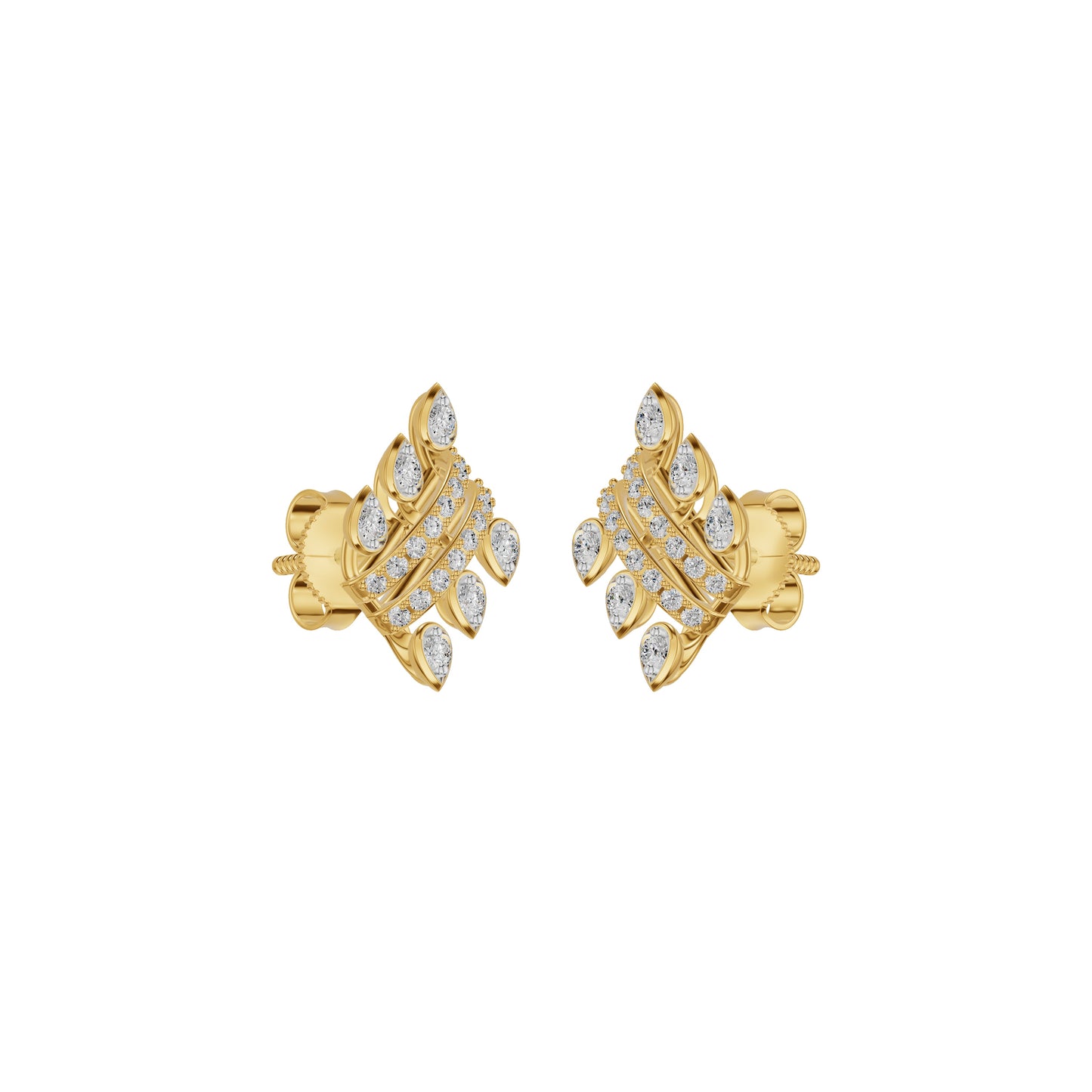 Floral Grid Diamond Stud Earrings