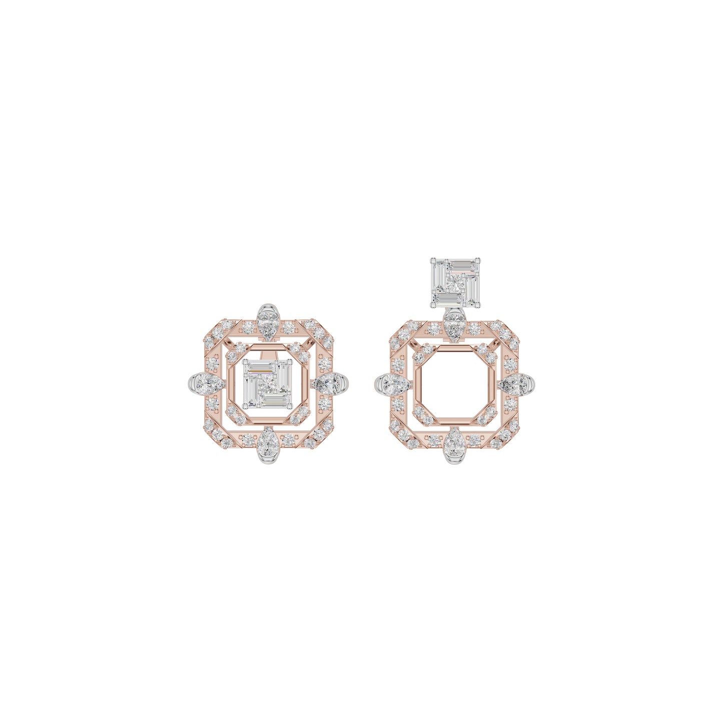Asscher Cut Diamond Stud Earrings 18 KT / Rose Gold