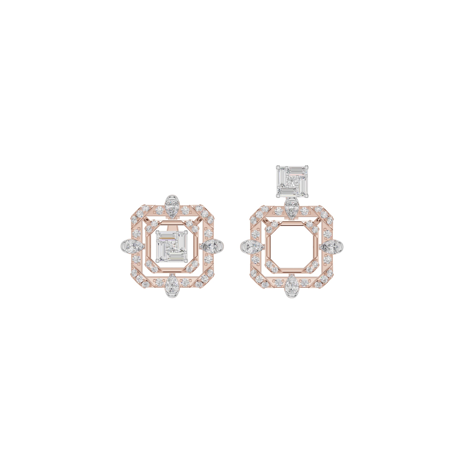 Asscher Cut Diamond Stud Earrings 18 KT / Rose Gold