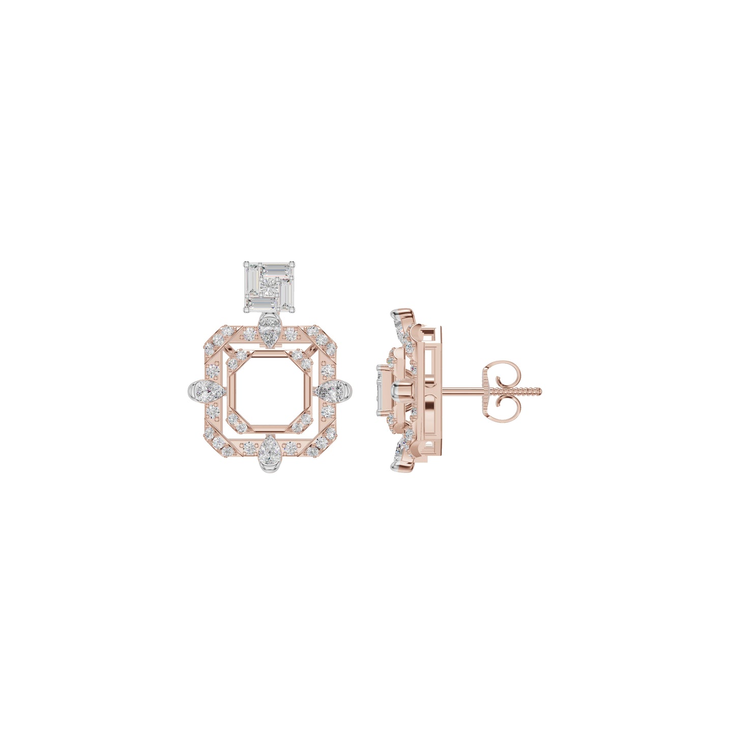 Asscher Cut Diamond Stud Earrings 18 KT / Rose Gold