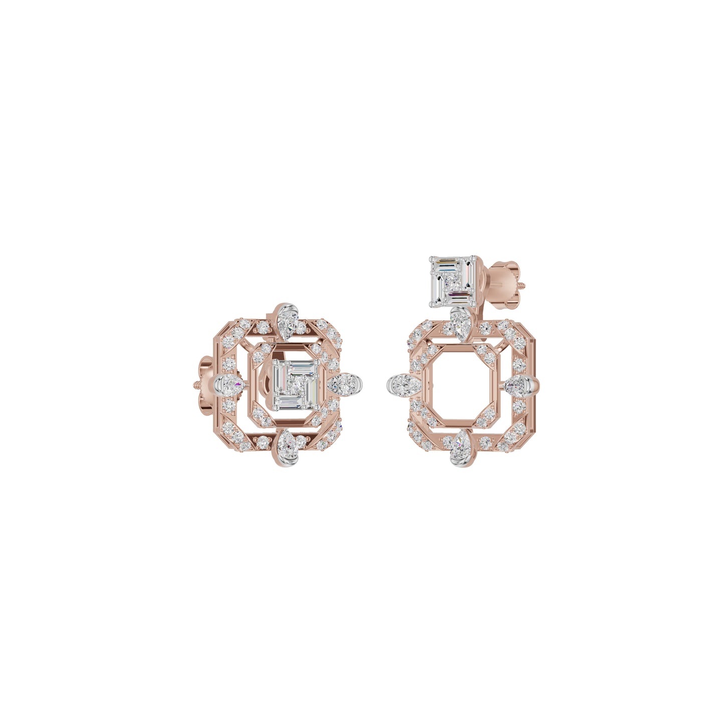 Asscher Cut Diamond Stud Earrings 18 KT / Rose Gold