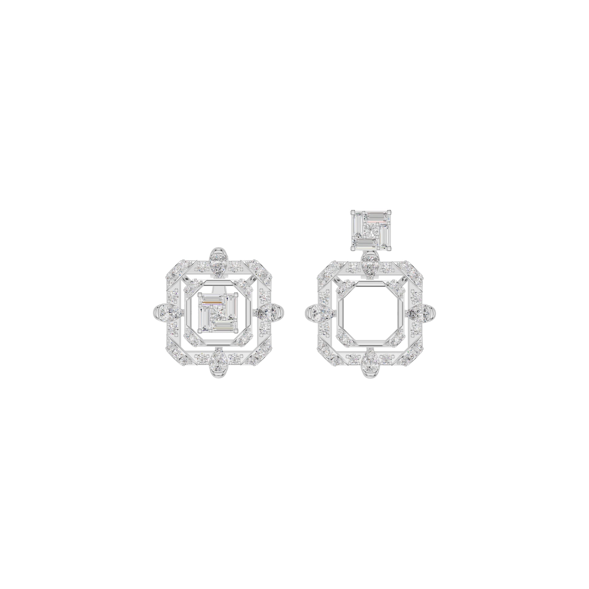 Asscher Cut Diamond Stud Earrings 18 KT / White Gold