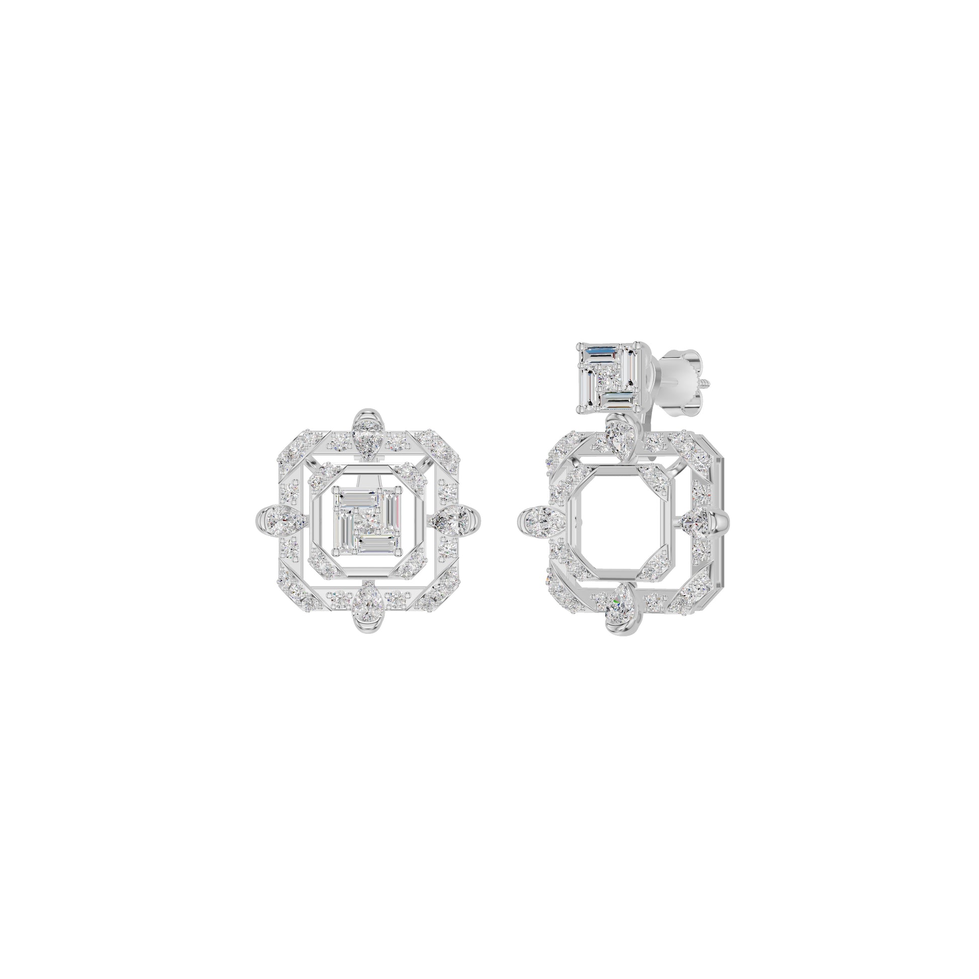 Asscher Cut Diamond Stud Earrings 18 KT / White Gold