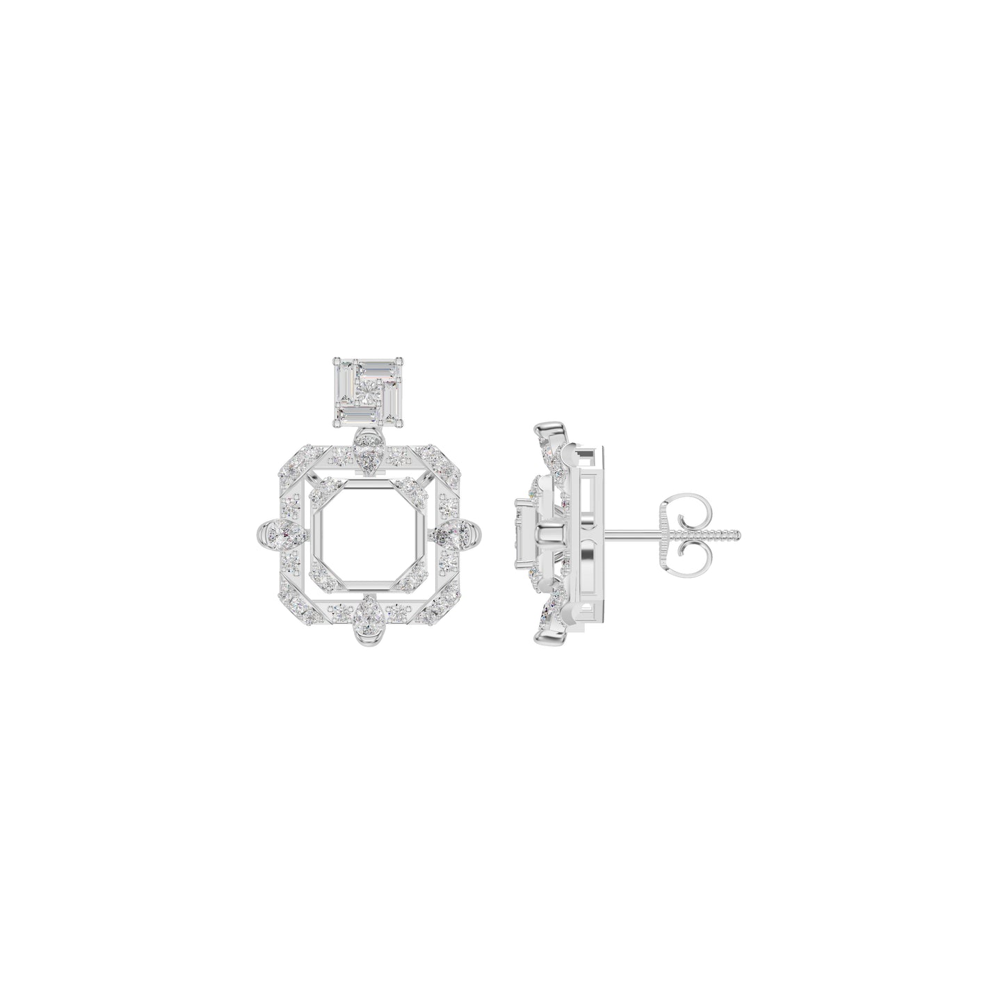Asscher Cut Diamond Stud Earrings 18 KT / White Gold