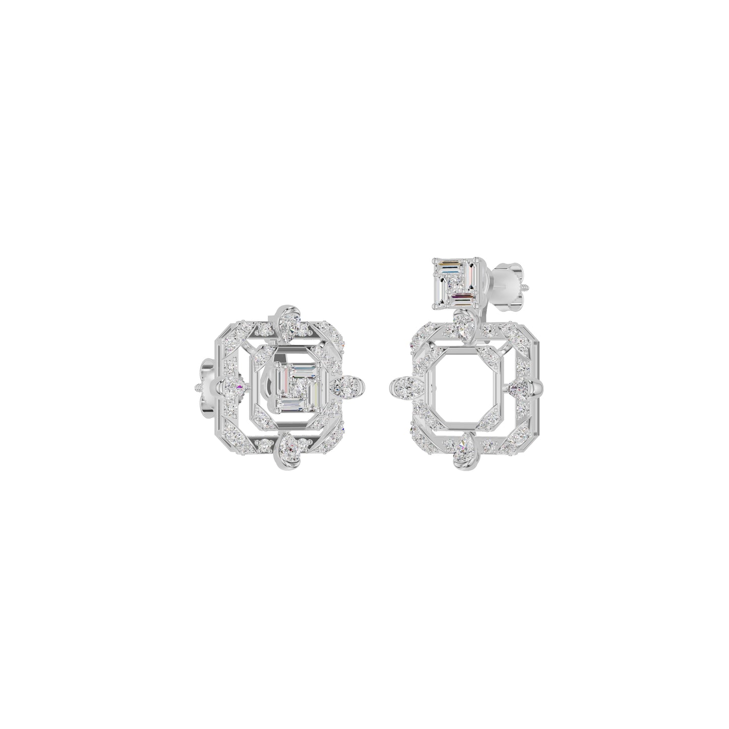 Asscher Cut Diamond Stud Earrings 18 KT / White Gold