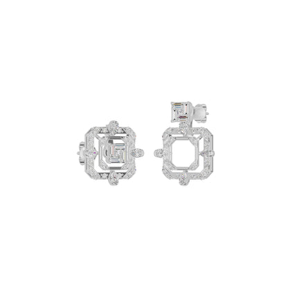 Asscher Cut Diamond Stud Earrings 18 KT / White Gold