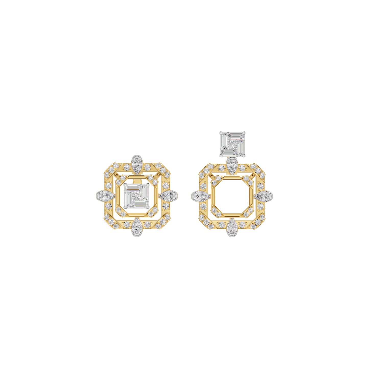Asscher Cut Diamond Stud Earrings 18 KT / Yellow Gold