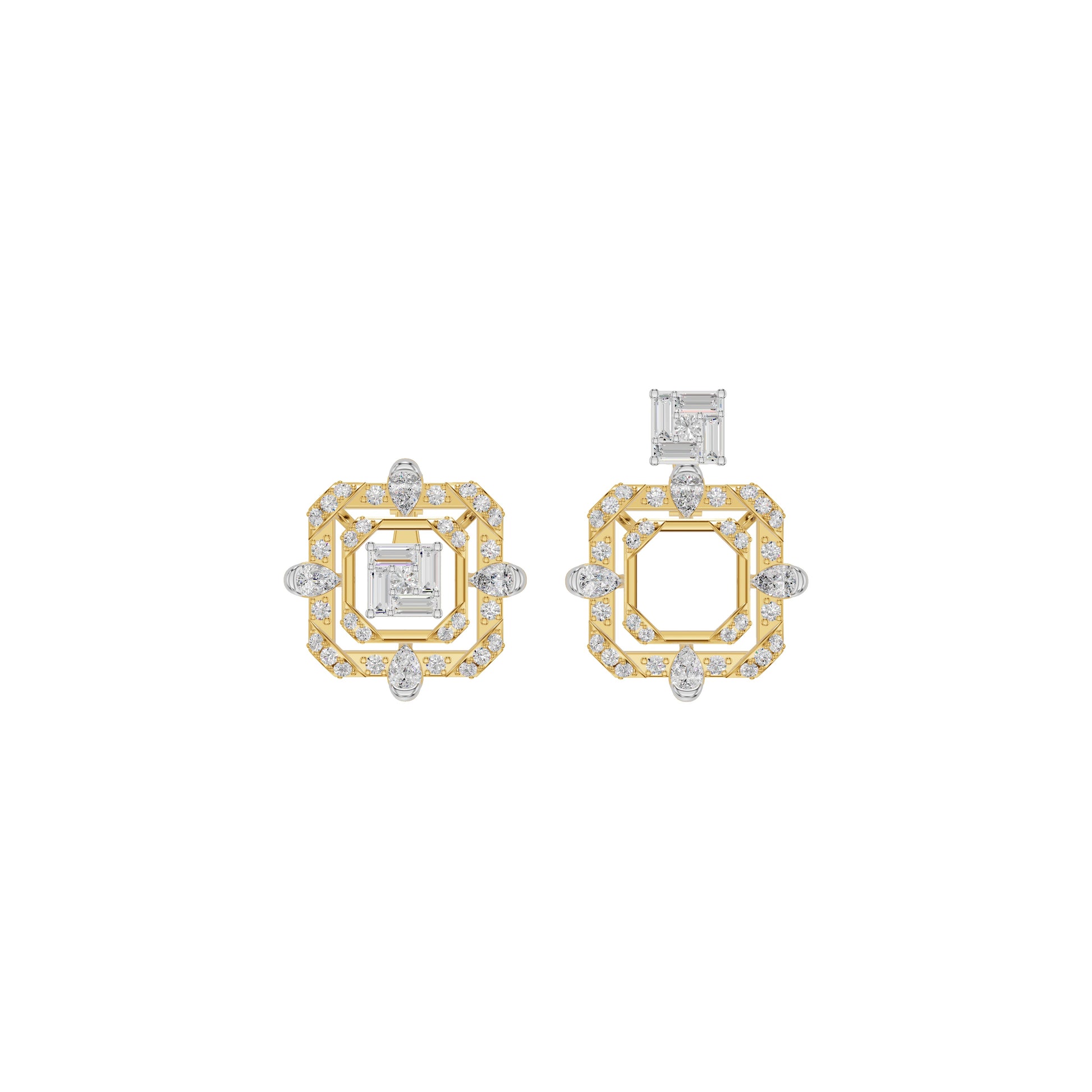 Asscher Cut Diamond Stud Earrings 18 KT / Yellow Gold