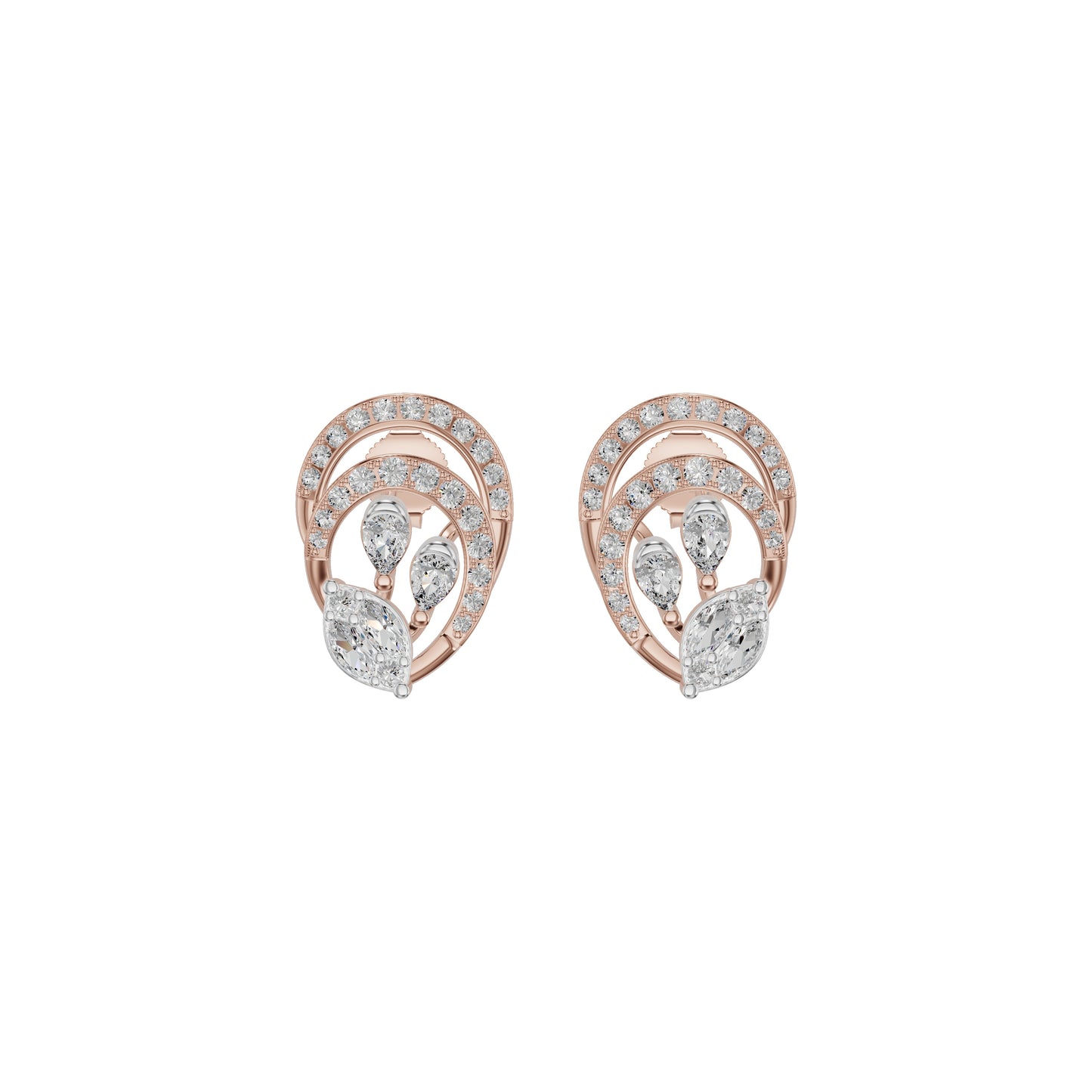 Open Petal Frame Diamond Stud Earrings