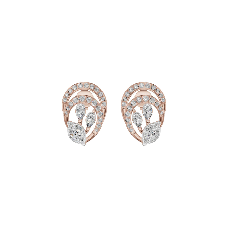 Open Petal Frame Diamond Stud Earrings