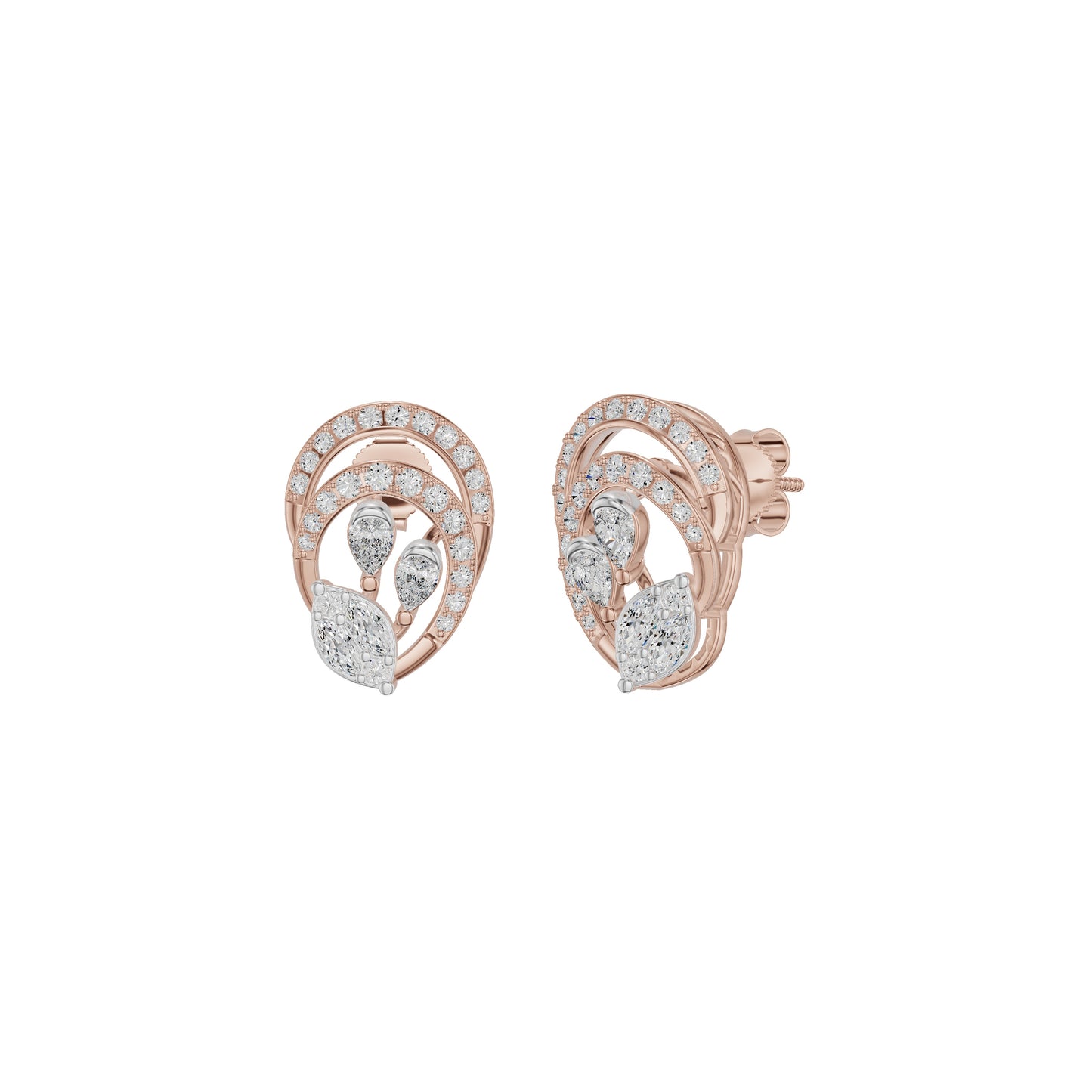 Open Petal Frame Diamond Stud Earrings