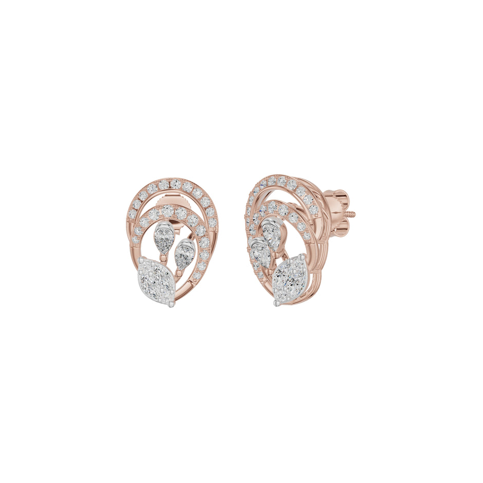 Open Petal Frame Diamond Stud Earrings