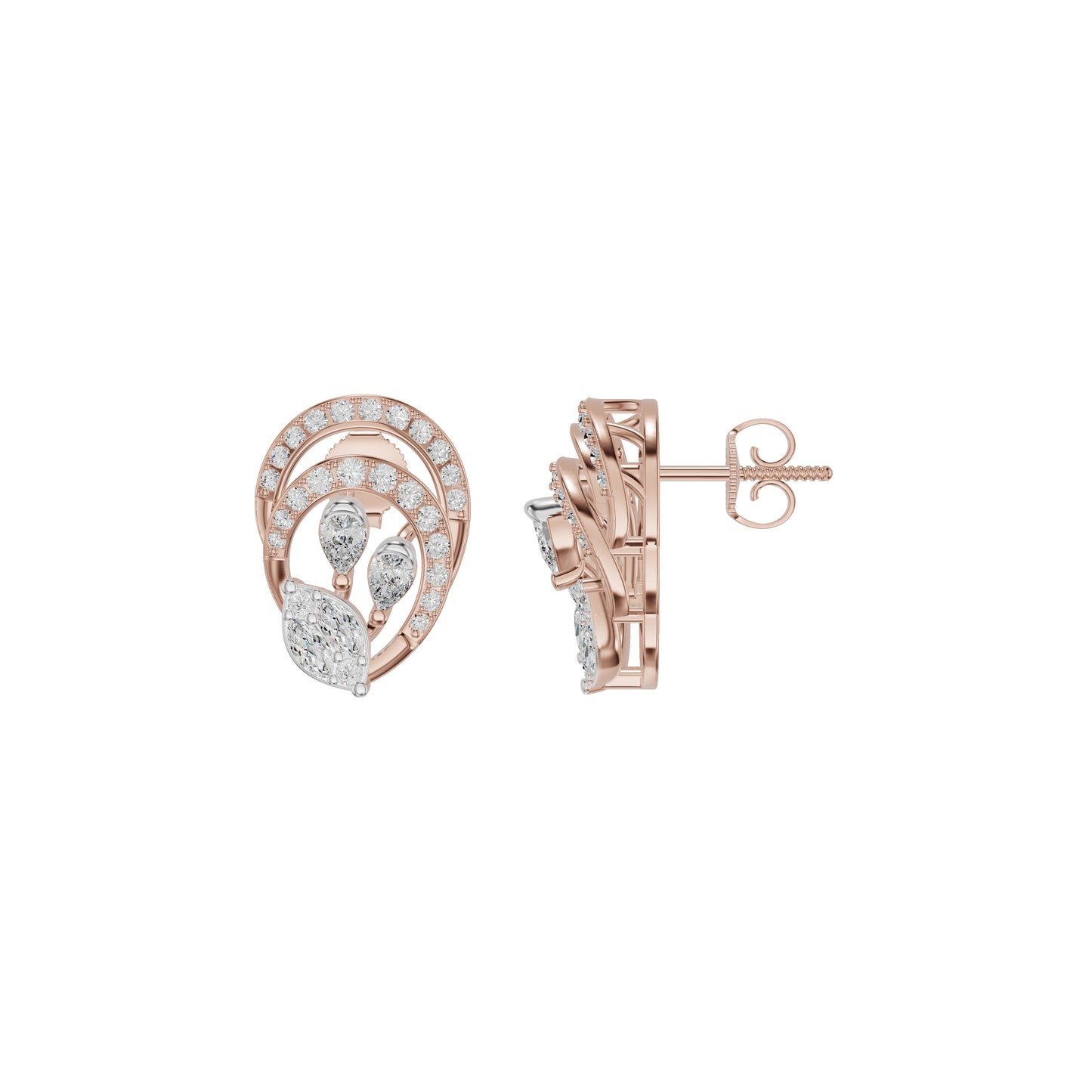 Open Petal Frame Diamond Stud Earrings