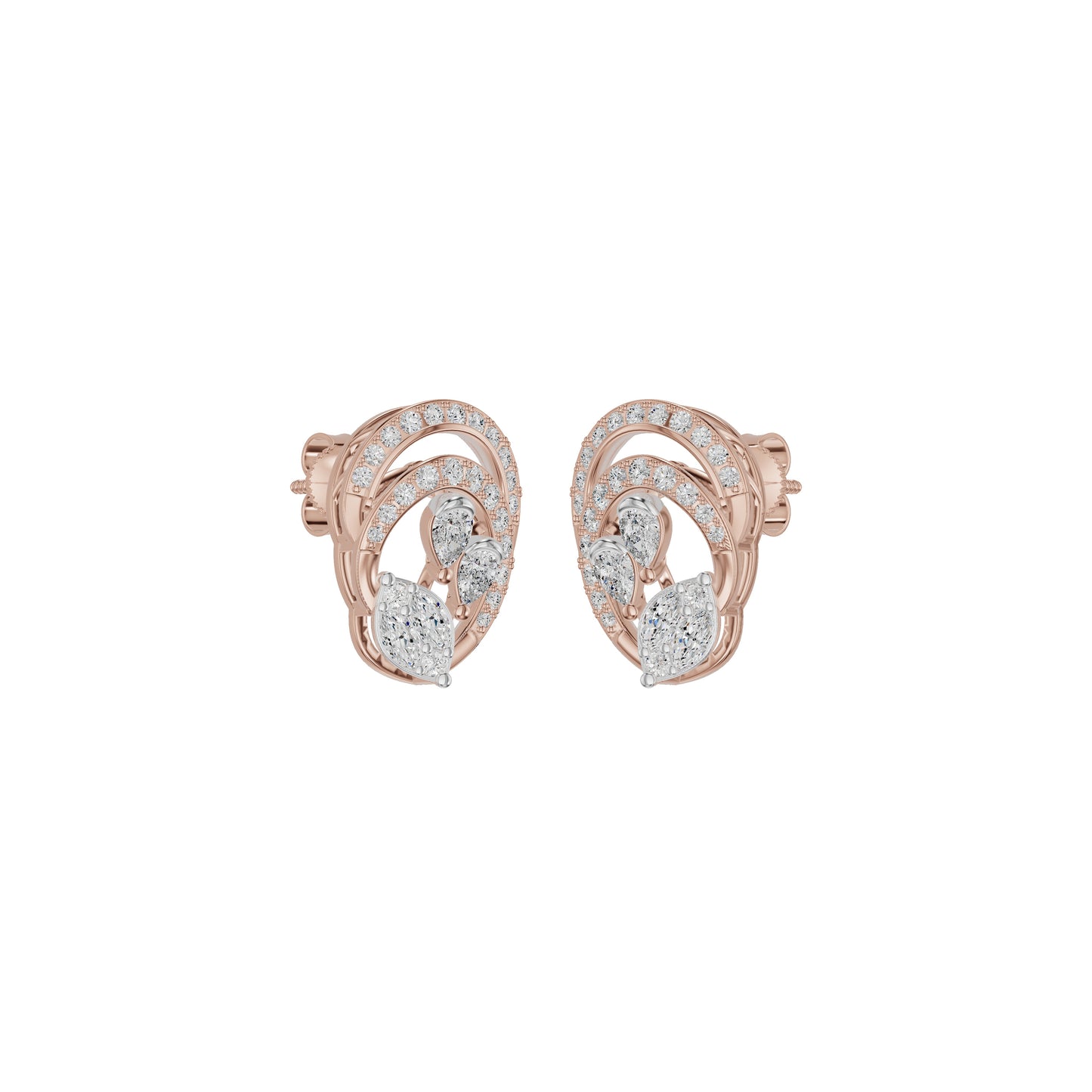 Open Petal Frame Diamond Stud Earrings