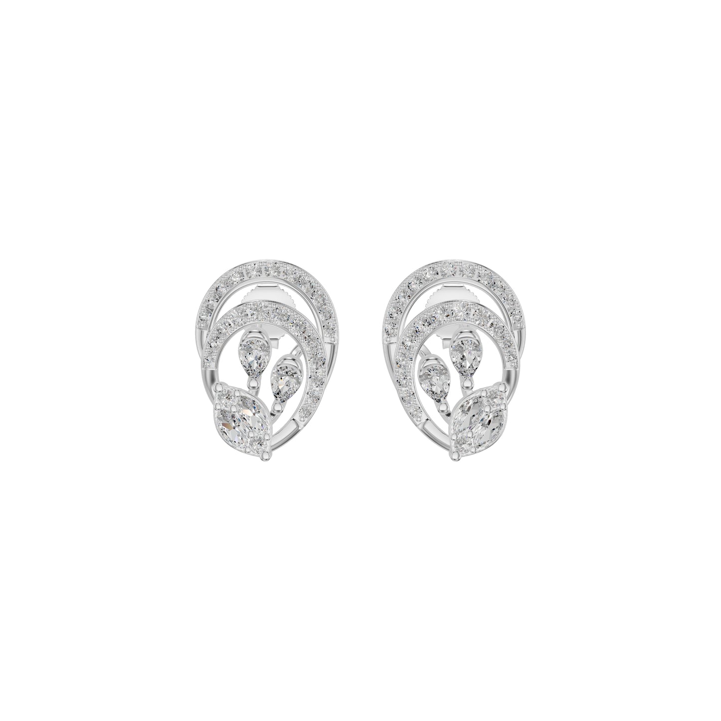 Open Petal Frame Diamond Stud Earrings