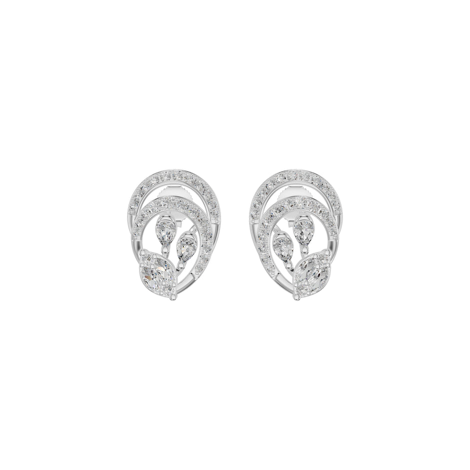 Open Petal Frame Diamond Stud Earrings