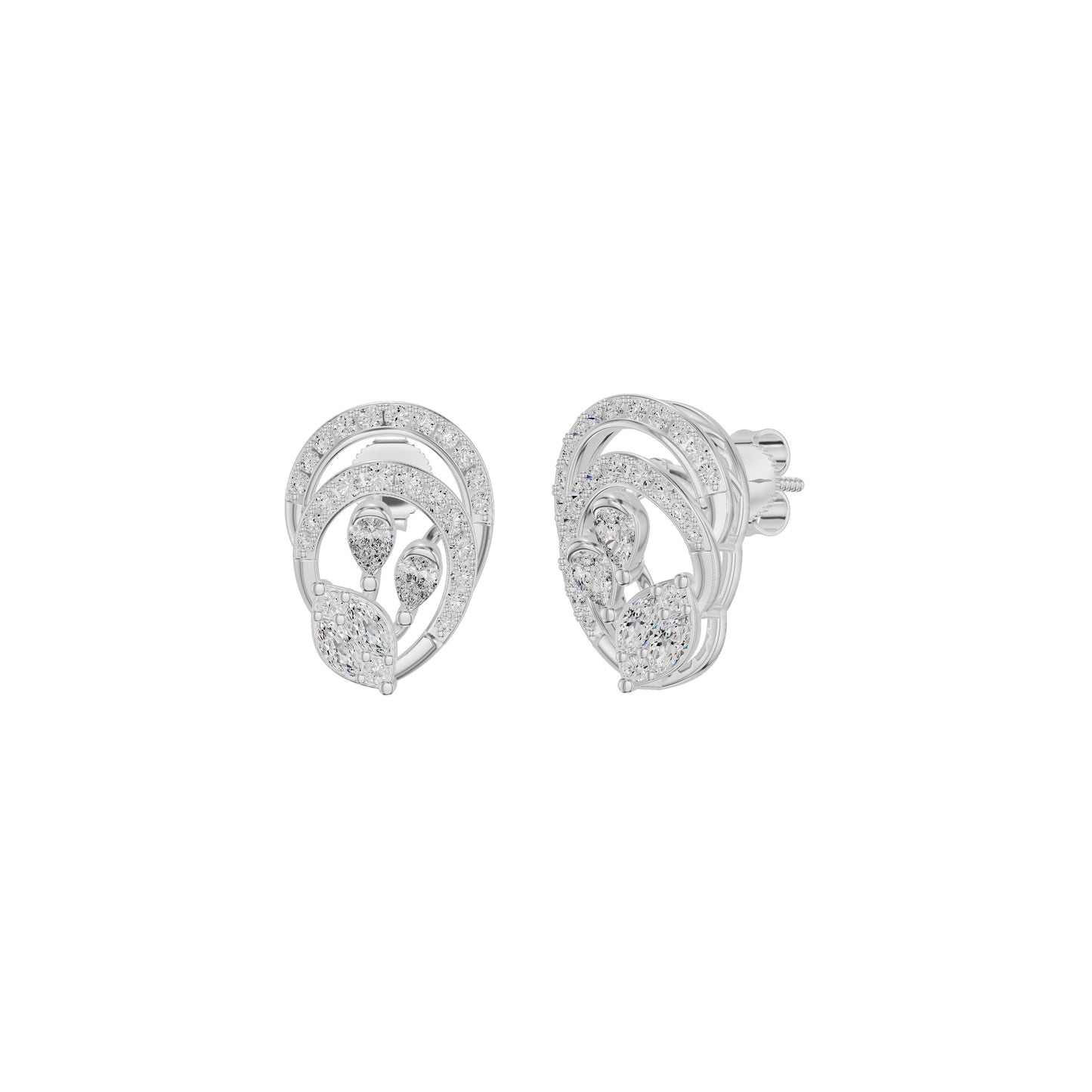 Open Petal Frame Diamond Stud Earrings
