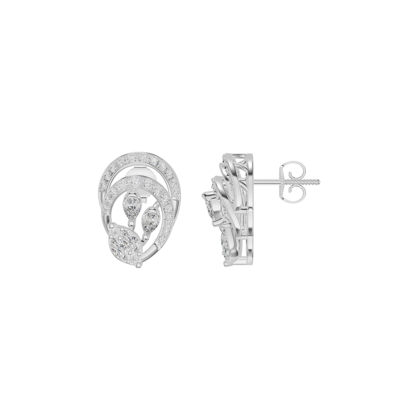 Open Petal Frame Diamond Stud Earrings