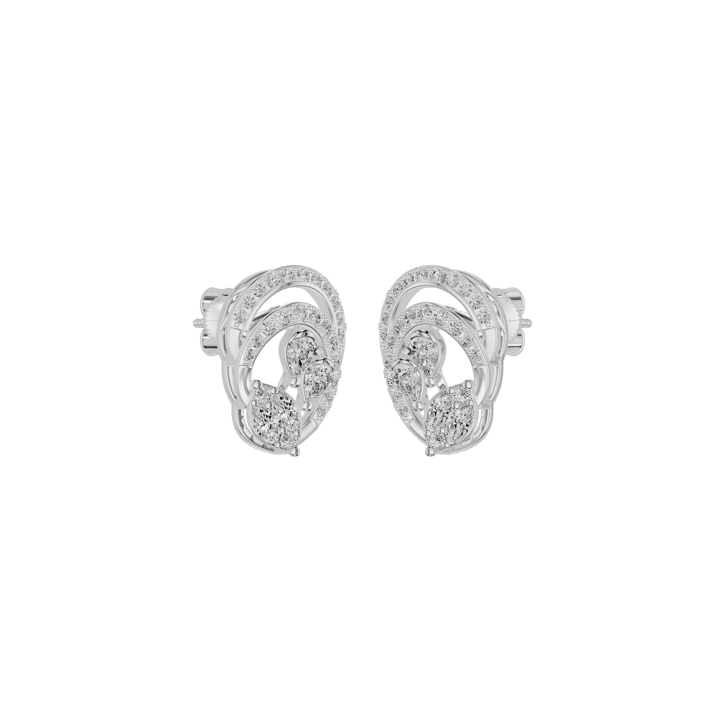 Open Petal Frame Diamond Stud Earrings