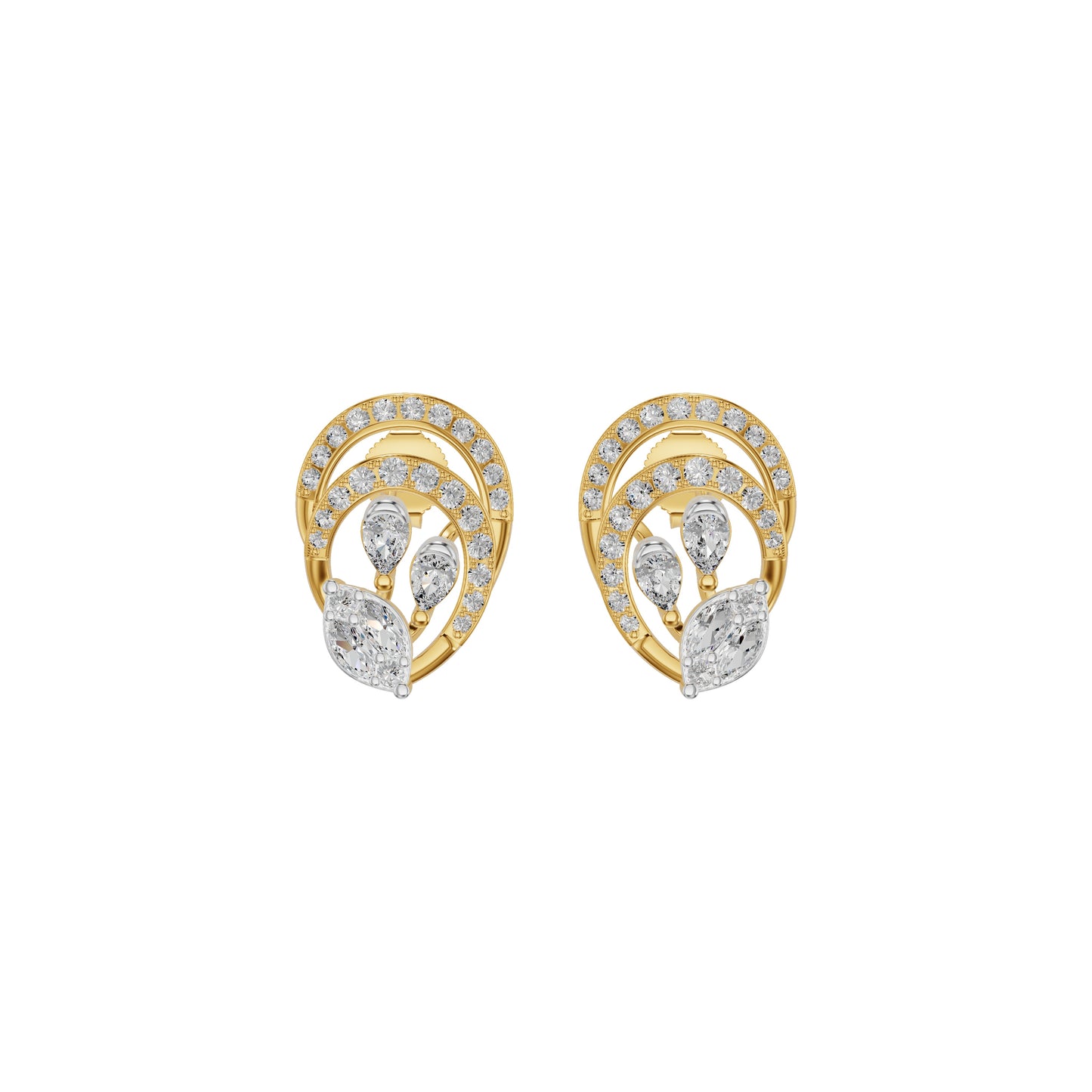 Open Petal Frame Diamond Stud Earrings
