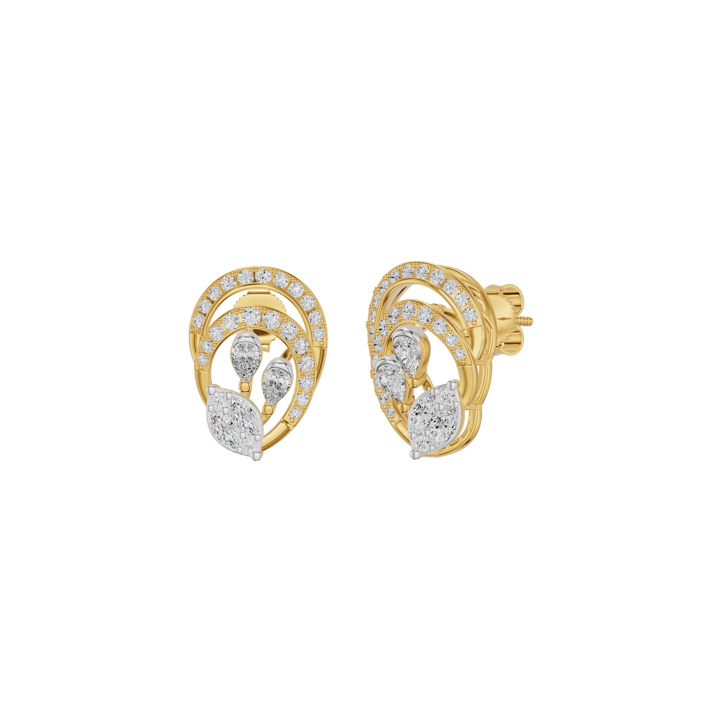 Open Petal Frame Diamond Stud Earrings