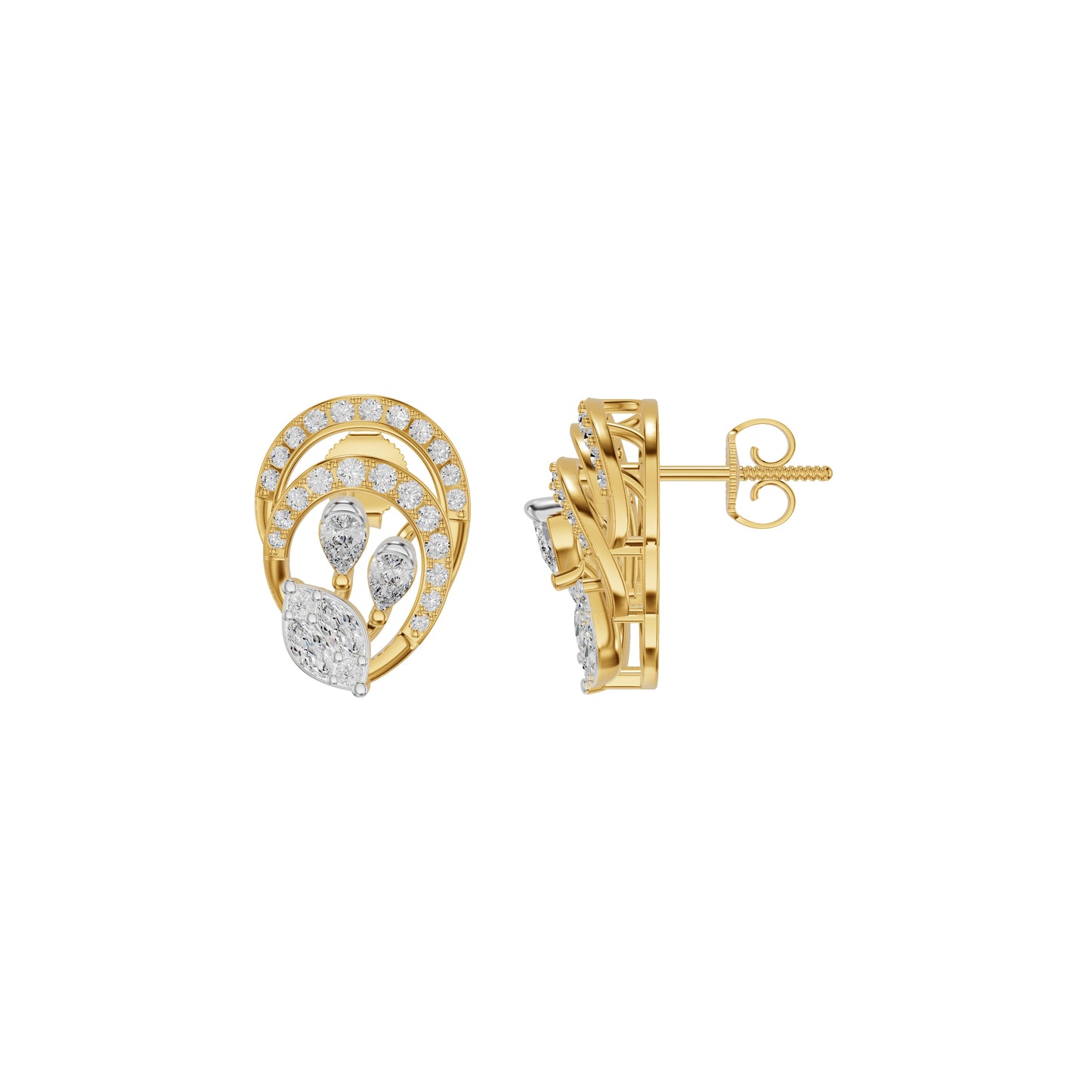 Open Petal Frame Diamond Stud Earrings