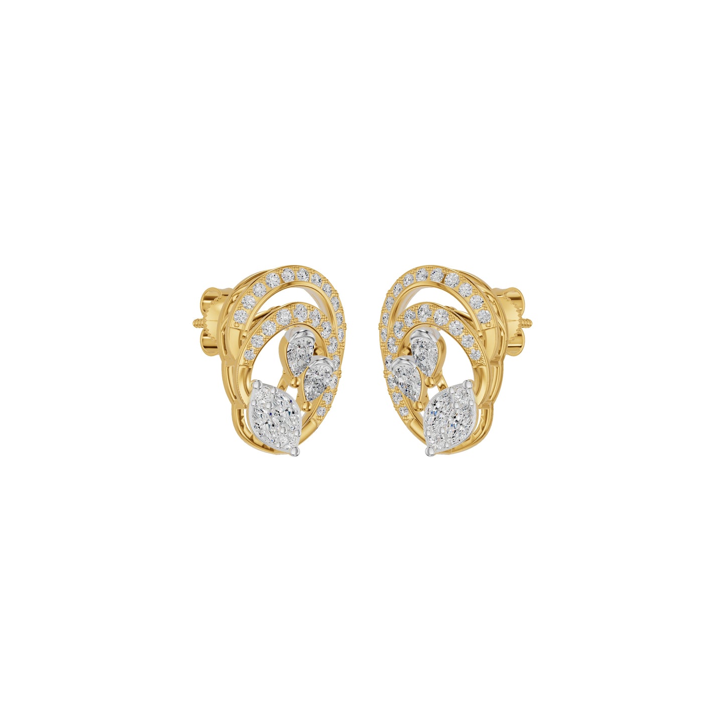 Open Petal Frame Diamond Stud Earrings