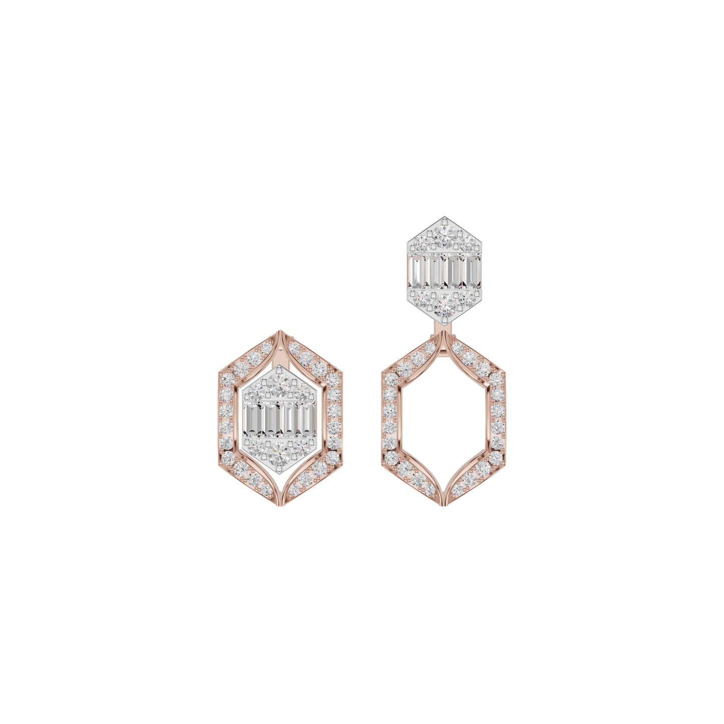 Baugette HexaHalo Diamond Stud Earrings 18 KT / Rose Gold