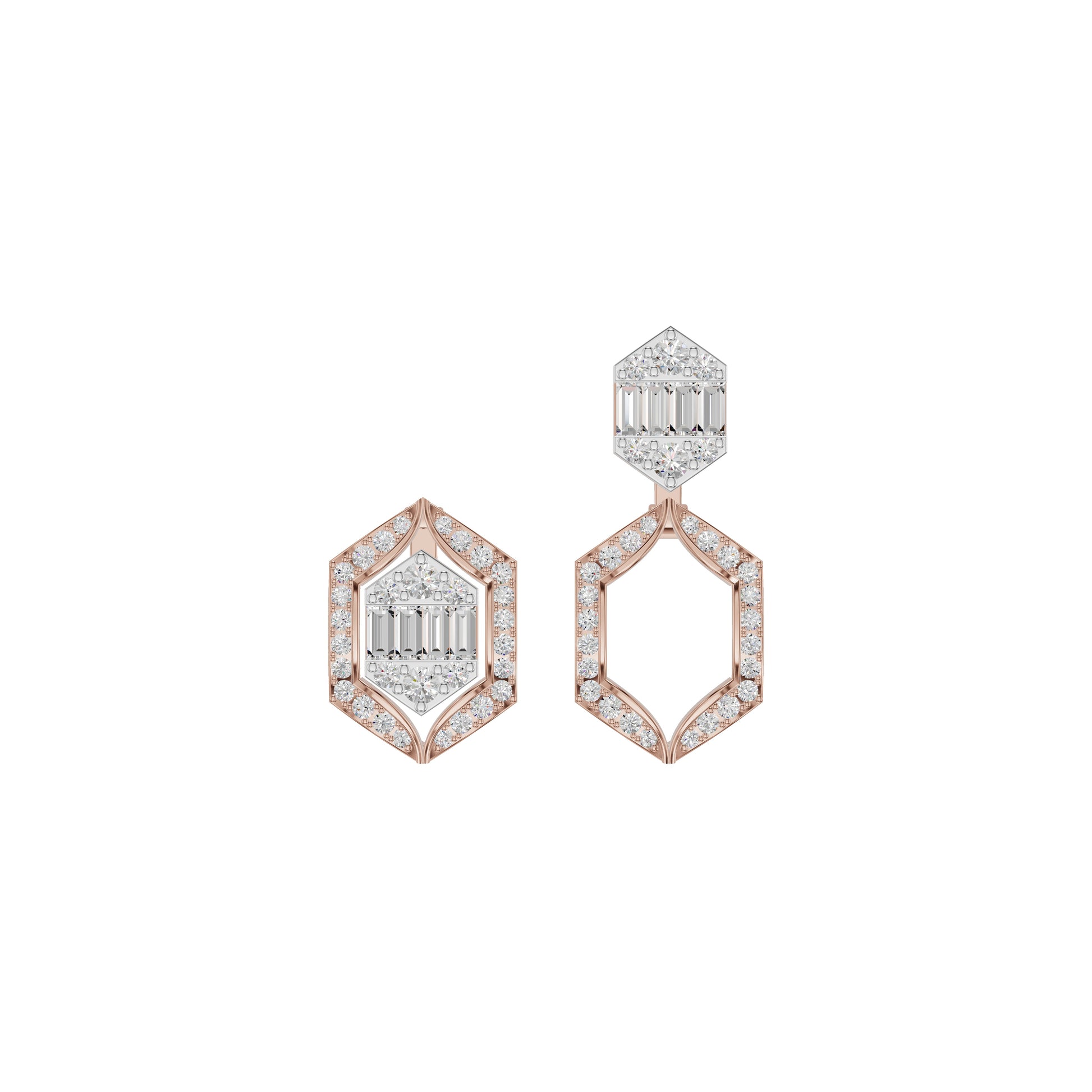 Baugette HexaHalo Diamond Stud Earrings 18 KT / Rose Gold