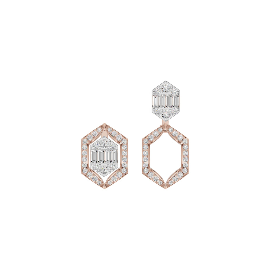 Baugette HexaHalo Diamond Stud Earrings 18 KT / Rose Gold