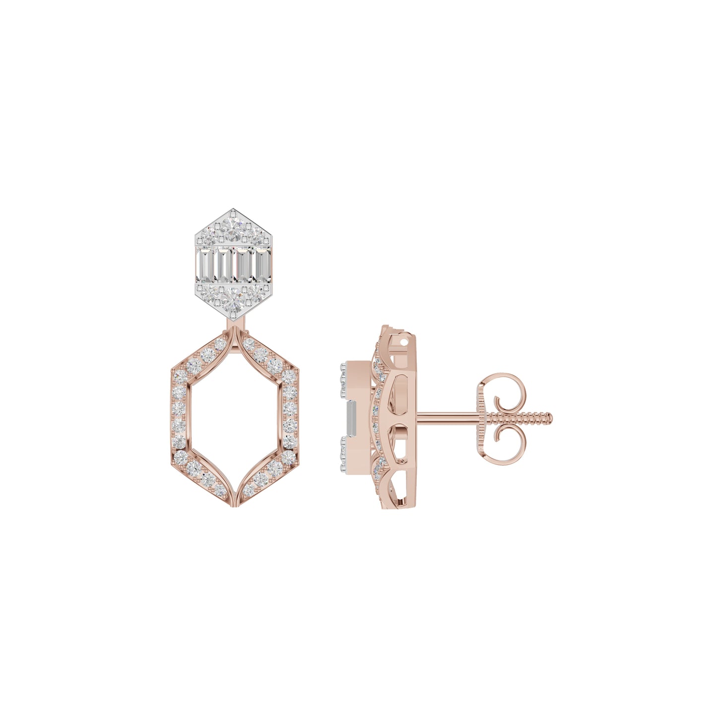 Baugette HexaHalo Diamond Stud Earrings 18 KT / Rose Gold