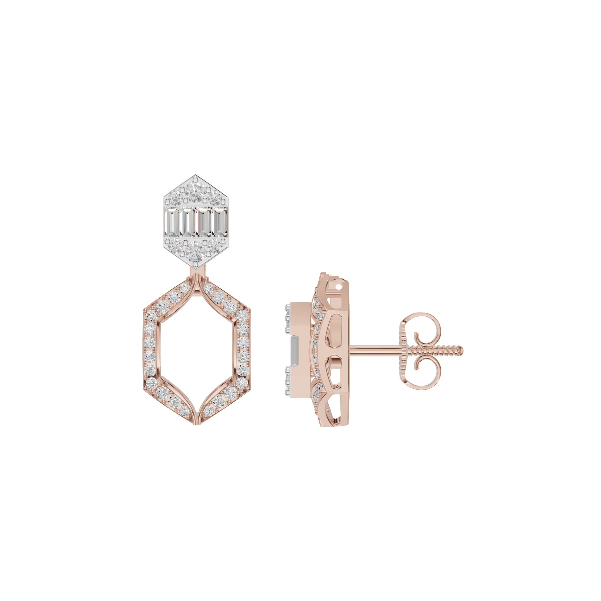 Baugette HexaHalo Diamond Stud Earrings 18 KT / Rose Gold