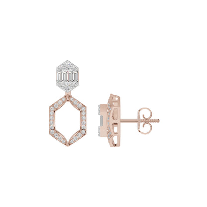 Baugette HexaHalo Diamond Stud Earrings 18 KT / Rose Gold