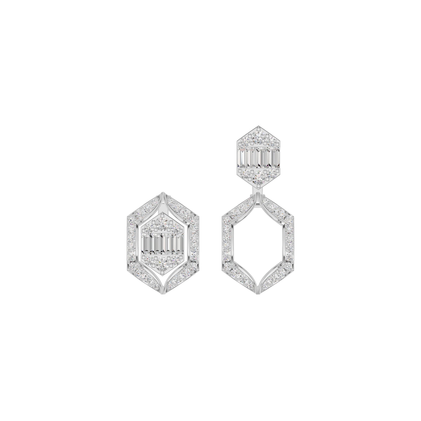 Baugette HexaHalo Diamond Stud Earrings 18 KT / White Gold