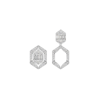 Baugette HexaHalo Diamond Stud Earrings 18 KT / White Gold