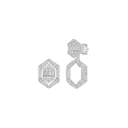 Baugette HexaHalo Diamond Stud Earrings 18 KT / White Gold